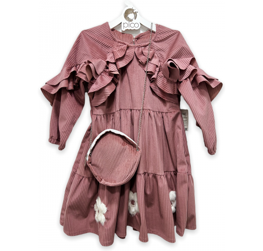 Rochie din velvet cu gentuta pentru fete Rochie din velvet cu gentuta pentru fete