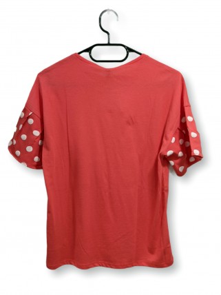 Tricou roșu cu buline la mâneci pentru fete Tricou roșu cu buline la mâneci pentru fete