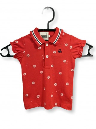 Tricou polo rosu floral pentru fete Tricou polo rosu floral pentru fete