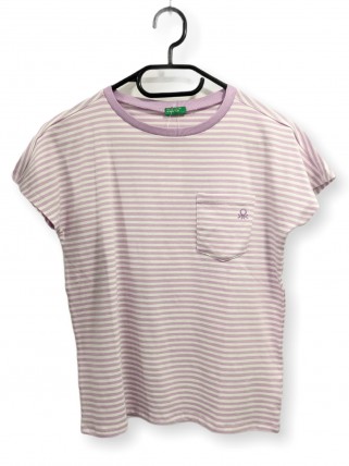 Tricou roz/cu dungi albe pentru fete Tricou roz/cu dungi albe pentru fete