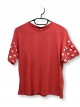 Tricou roșu cu buline la mâneci pentru fete